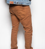 Mens Embroidered Tan. Stacked Jeans