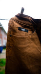 Mens Embroidered Tan. Stacked Jeans