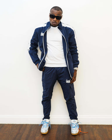 Mens Navy Blue Swishy Track Set