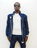 Mens Navy Blue Swishy Track Set