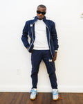 Mens Navy Blue Swishy Track Set